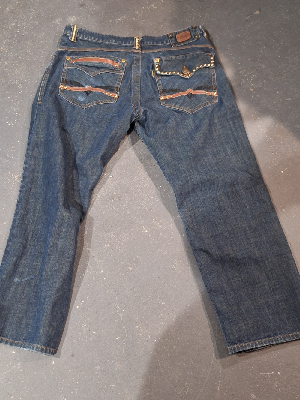 Parish Men's Straight-Leg Denim Jeans in Blue Flap Pocket Leather.Read.see Pocke - Picture 8 of 16